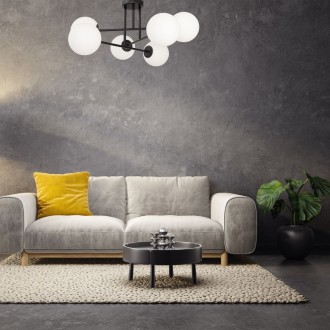 Lampa sufitowa black Milano Tower 6 klosze mleczne kule 