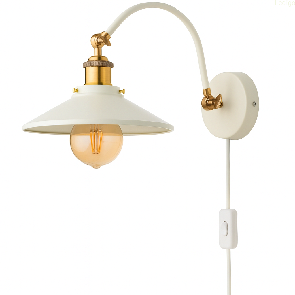 Kinkiet metalowy Retro na łuku biało złoty płaski z pstryczkiem.jpg