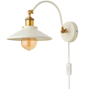 Kinkiet metalowy Retro na łuku biało złoty płaski z kablem 