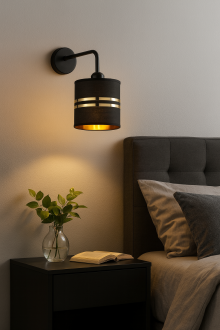 Kinkiet ścienny loft z abażurem złote pasy Oro czarny