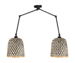 Lampa sufitowa metalowa podwójna abażur bambus DUO