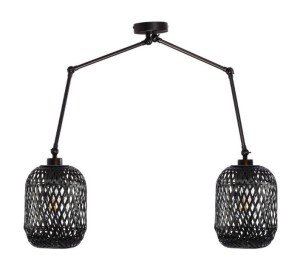 Lampa sufitowa metalowa podwójna abażur bambus BLACK DUO