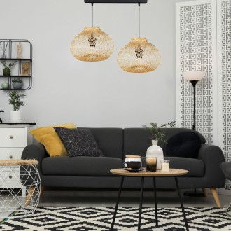 Lampa podwójna listwa czarna abażur bambusowy TH04S