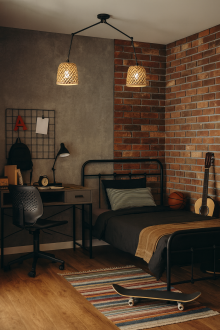 Lampa sufitowa metalowa podwójna abażur bambus DUO