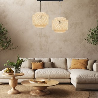Lampa podwójna listwa czarna abażur bambusowy TH36