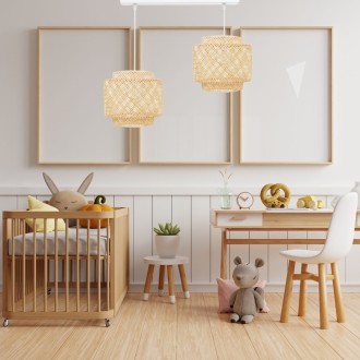 Lampa podwójna listwa biała abażur bambusowy TH36 