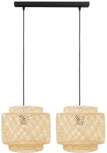 Lampa podwójna listwa czarna abażur bambusowy TH36