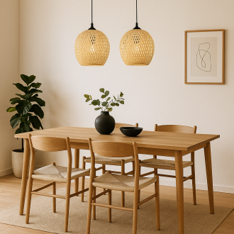 Lampa podwójna listwa czarna abażur bambusowy DMT50