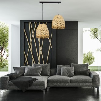 Lampa podwójna listwa czarna abażur bambusowy PHU09