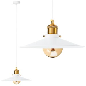 Lampa wisząca metalowa płaska talerz biała 