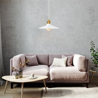 Lampa wisząca metalowa płaska talerz biała 
