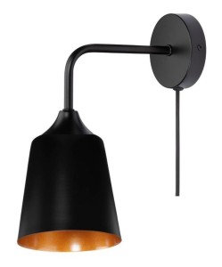 Kinkiet ścienny retro Rustic stożek czarny z kablem 