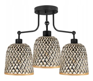Lampa sufitowa żyrandol 3 klosze bambusowe dwukolorowe