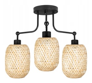 Lampa sufitowa żyrandol 3 klosze naturalne bambusowe boho