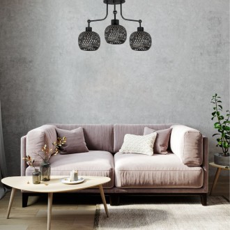 Lampa sufitowa żyrandol 3 klosze czarne bambusowe