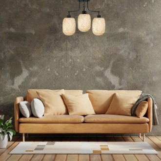 Lampa sufitowa żyrandol 3 klosze naturalne bambusowe boho
