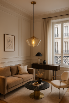 Lampa wisząca szklana bursztynowa PARIS duża