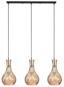 Lampa wisząca listwa potrójna kryształ karafka amber
