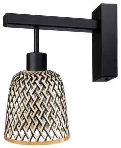 Kinkiet ścienny metalowy czarny abażur bambus PHU15E