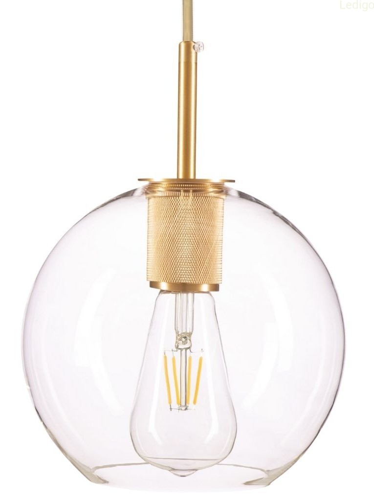 Lampa wisząca szklana przezroczysta MADRID kula główne złoty kabel.jpg