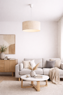 Lampa wisząca z abażurem walec len 30cm WSC006