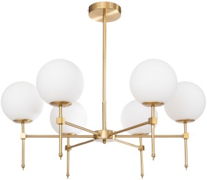 Lampa sufitowa złota Milano 6 kloszy mleczne kule dwuobwodowa