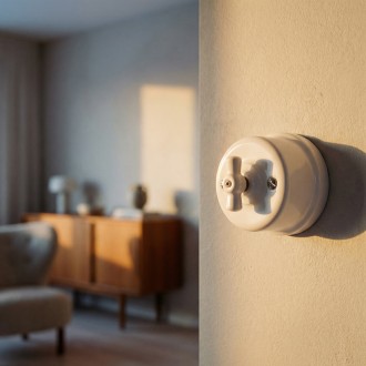 Włącznik natynkowy ceramiczny schodowy obrotowy biały NEW