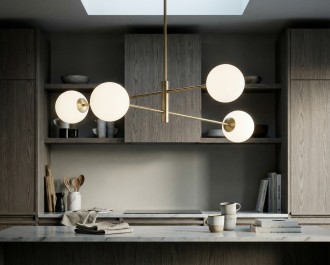 Lampa sufitowa złota Milano 4 mleczne kule dwuobwodowa