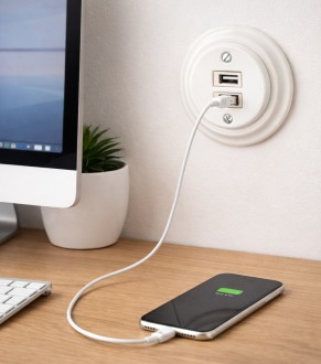 Gniazdo ceramiczne białe USB BEZ RAMKI K1-2USBAX