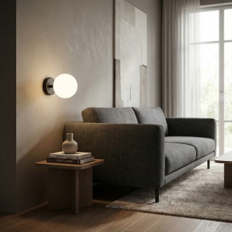 Kinkiet Milano black pojedyncza mleczna kula  