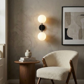 Kinkiet Milano black podwójny mleczne kule 