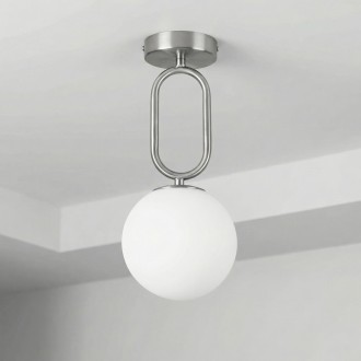 Lampa plafon Milano silver pojedyńcza mleczna kula