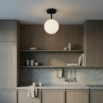 Lampa sufitowa plafon Milano black pojedyncza mleczna kula 