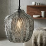 Lampa wisząca szklana Chevron szałwiowa jodełka