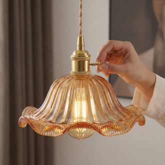 Lampa wisząca sufitowa szklana FLOWER bursztynowa