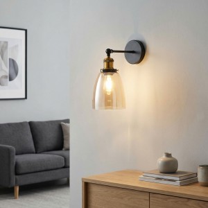 Kinkiet ścienny złota oprawa stożek bursztynowy