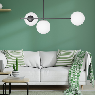 Lampa Milano czarna potrójna mleczne kule dwuobwodowa