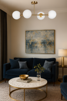 Lampa Milano 4 klosze mleczne kule gold EP1C15 dwuobwodowa