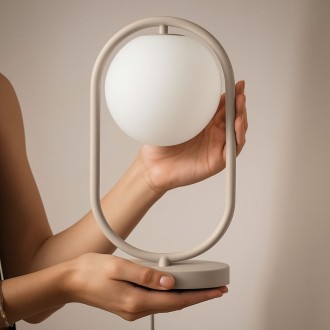 Lampka nocna stołowa elegancka beżowa kaszmirowa Milano Ring