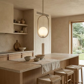 Lampa wisząca beżowa kaszmir Milano Ring kula mleczna 