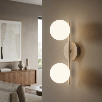 Kinkiet Milano beżowy kaszmirowy podwójny mleczne kule  