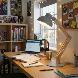 Lampka biurkowa drewniana JUNIOR szara