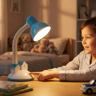 Lampka biurkowa dziecięca domek niebieska 