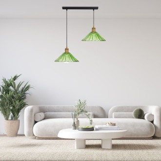 Lampa wisząca na listwie podwójna JAPANDI szklana zielona