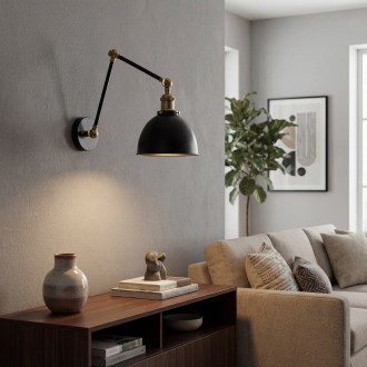 Kinkiet metalowy regulowany czarny antic  brass Rustic z włącznikiem