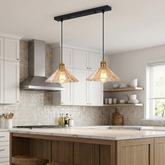 Lampa wisząca na listwie podwójna JAPANDI szklana bursztynowa