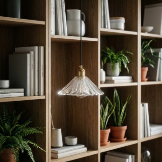 Lampa wisząca szklana plisowana Japandi przezroczysta