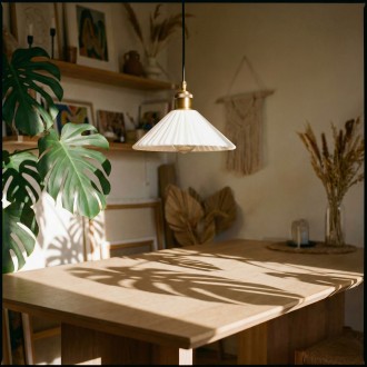 Lampa wisząca szklana plisowana Japandi mleczna