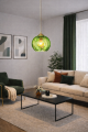 Lampa wisząca Ledigo Joy, zielony klosz w salonie.png