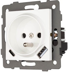 Gniazdo USB + USB-C 230V z uziemieniem bez ramki białe WSA046 Loft Line 